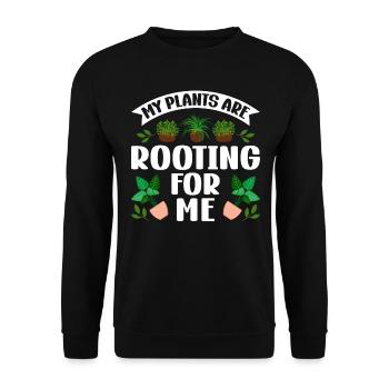 MY PLANTS ARE ROOTING FOR ME - Unisex Pullover - Schwarz - Vorne - Alina (178cm) & Michal (187cm)