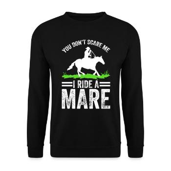 Du machst mir keine Angst, ich reite eine Stute! - Unisex Pullover - Schwarz - Vorne - Alina (178cm) & Michal (187cm)