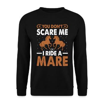 Du machst mir keine Angst, ich reite eine Stute! - Unisex Pullover - Schwarz - Vorne - Alina (178cm) & Michal (187cm)