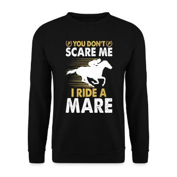 Du machst mir keine Angst, ich reite eine Stute! - Unisex Pullover - Schwarz - Vorne - Alina (178cm) & Michal (187cm)