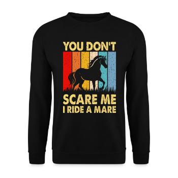 Du machst mir keine Angst, ich reite eine Stute! - Unisex Pullover - Schwarz - Vorne - Alina (178cm) & Michal (187cm)
