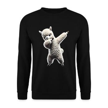 Lustiges Dabbing Alpaka Lama Tierliebhaber Safari - Unisex Pullover - Schwarz - Vorne - Alina (178cm) & Michal (187cm)