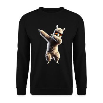 Lustiges Dabbing Alpaka Lama Tierliebhaber Safari - Unisex Pullover - Schwarz - Vorne - Alina (178cm) & Michal (187cm)