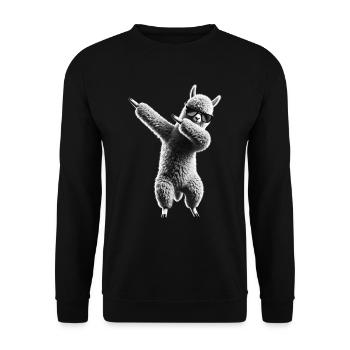 Lustiges Dabbing Alpaka Lama Tierliebhaber Safari - Unisex Pullover - Schwarz - Vorne - Alina (178cm) & Michal (187cm)