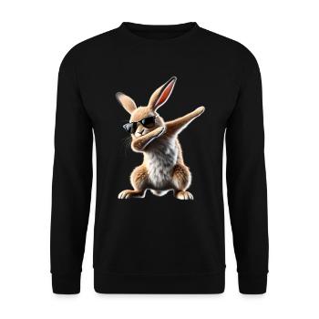 Lustiges Dabbing Kaninchen Tierliebhaber Tiere - Unisex Pullover - Schwarz - Vorne - Alina (178cm) & Michal (187cm)