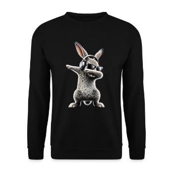 Lustiges Dabbing Kaninchen Tierliebhaber Tiere - Unisex Pullover - Schwarz - Vorne - Alina (178cm) & Michal (187cm)