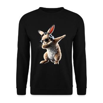 Lustiges Dabbing Kaninchen Tierliebhaber Tiere - Unisex Pullover - Schwarz - Vorne - Alina (178cm) & Michal (187cm)