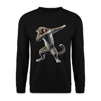 Funny Dabbing Leopard Animal Lover Animal Safari - Unisex Sweatshirt - black - Front - Alina (178cm) & Michal (187cm)
