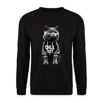 Drôle Britannique Shorthair Chill Out Chat Chill Out - Sweat-shirt Unisexe - noir - Devant - Alina (178cm) & Michal (187cm)