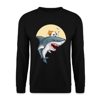 Cat bites shark - Unisex Sweatshirt - black - Front - Alina (178cm) & Michal (187cm)
