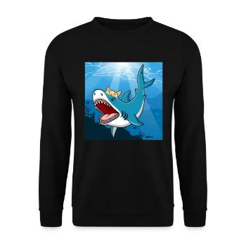 Cat bites shark megalodon - Unisex Sweatshirt - black - Front - Alina (178cm) & Michal (187cm)