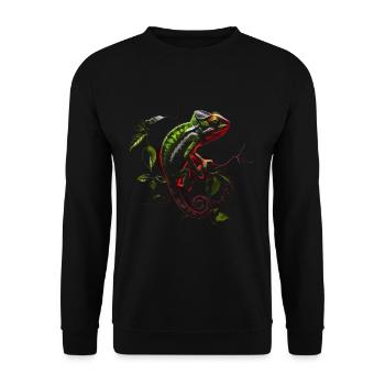 Chamäleon Motiv Tier Tierliebhaber Reptilien Echse - Unisex Pullover - Schwarz - Vorne - Alina (178cm) & Michal (187cm)