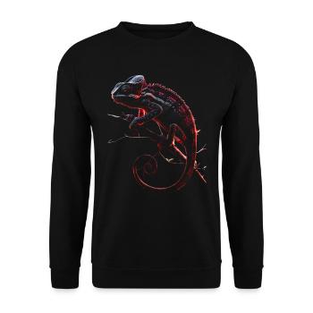 Chamäleon Motiv Tier Tierliebhaber Reptilien Echse - Unisex Pullover - Schwarz - Vorne - Alina (178cm) & Michal (187cm)