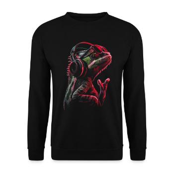 Chameleon Animal Animal Lover Headphones Reptiles - Unisex Sweatshirt - black - Front - Alina (178cm) & Michal (187cm)