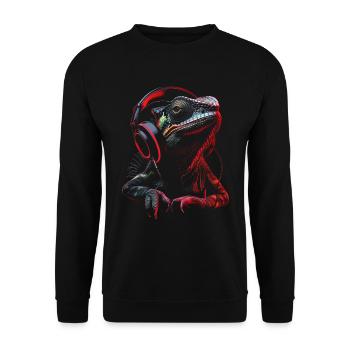 Chameleon Animal Animal Lover Headphones Reptiles - Unisex Sweatshirt - black - Front - Alina (178cm) & Michal (187cm)