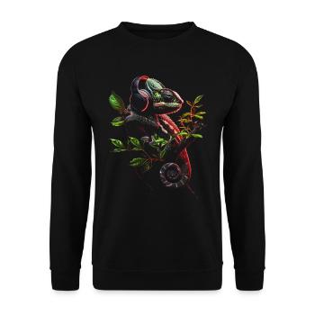 Chameleon Animal Animal Lover Headphones Reptiles - Unisex Sweatshirt - black - Front - Alina (178cm) & Michal (187cm)