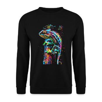 Chamäleon Motiv Tier Tierliebhaber Reptilien Echse - Unisex Pullover - Schwarz - Vorne - Alina (178cm) & Michal (187cm)