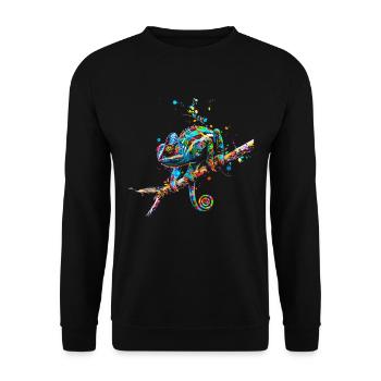 Chamäleon Motiv Tier Tierliebhaber Reptilien Echse - Unisex Pullover - Schwarz - Vorne - Alina (178cm) & Michal (187cm)