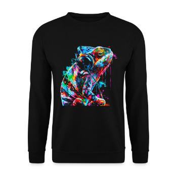 Chameleon Animal Animal Lover Headphones Reptiles - Unisex Sweatshirt - black - Front - Alina (178cm) & Michal (187cm)