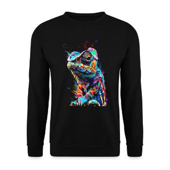Chamäleon Motiv Tier Tierliebhaber Reptilien Echse - Unisex Pullover - Schwarz - Vorne - Alina (178cm) & Michal (187cm)