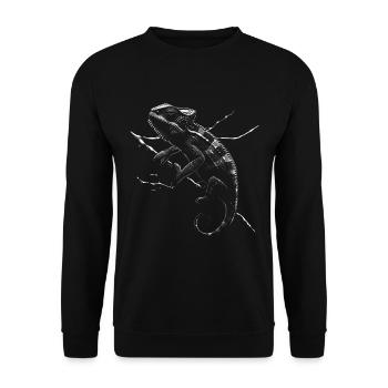 Chamäleon Motiv Tier Tierliebhaber Reptilien Echse - Unisex Pullover - Schwarz - Vorne - Alina (178cm) & Michal (187cm)