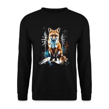 Lustiges Fuchs Fox Kunst Tier Natur Wildtier Tiere - Unisex Pullover - Schwarz - Vorne - Alina (178cm) & Michal (187cm)