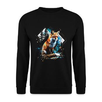 Lustiges Fuchs Fox Kunst Tier Natur Wildtier Tiere - Unisex Pullover - Schwarz - Vorne - Alina (178cm) & Michal (187cm)