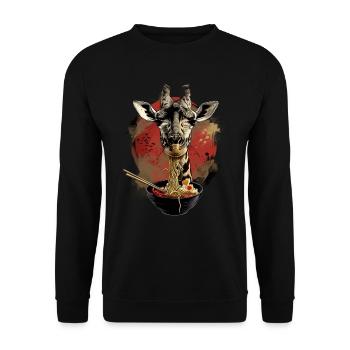 Giraffe Safari Manga Ramen Nudel Giraffe Anime - Unisex Pullover - Schwarz - Vorne - Alina (178cm) & Michal (187cm)