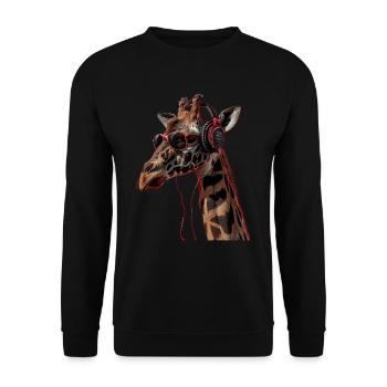 Giraffen Motiv Tier Tierliebhaber Kopfhörer Kunst - Unisex Pullover - Schwarz - Vorne - Alina (178cm) & Michal (187cm)