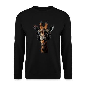 Giraffen Motiv Tier Tierliebhaber Kopfhörer Kunst - Unisex Pullover - Schwarz - Vorne - Alina (178cm) & Michal (187cm)