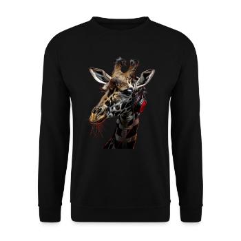 Giraffen Motiv Tier Tierliebhaber Kopfhörer Kunst - Unisex Pullover - Schwarz - Vorne - Alina (178cm) & Michal (187cm)