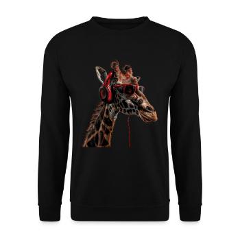Giraffen Motiv Tier Tierliebhaber Kopfhörer Kunst - Unisex Pullover - Schwarz - Vorne - Alina (178cm) & Michal (187cm)