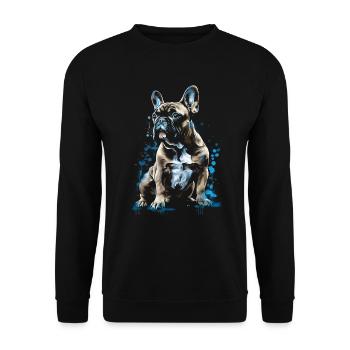 Lustige Französische Bulldogge Kunst Tier Hunde - Unisex Pullover - Schwarz - Vorne - Alina (178cm) & Michal (187cm)