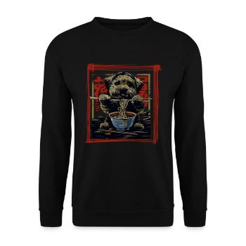 Motif Chien Manga Ramen Nouille Chien Anime Art - Sweat-shirt Unisexe - noir - Devant - Alina (178cm) & Michal (187cm)