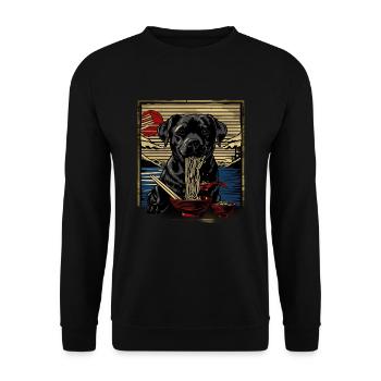 Dog Motif Manga Ramen Noodle Dog Anime Art - Unisex Sweatshirt - black - Front - Alina (178cm) & Michal (187cm)