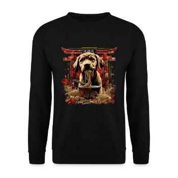 Dog Motif Manga Ramen Noodle Dog Anime Art - Unisex Sweatshirt - black - Front - Alina (178cm) & Michal (187cm)