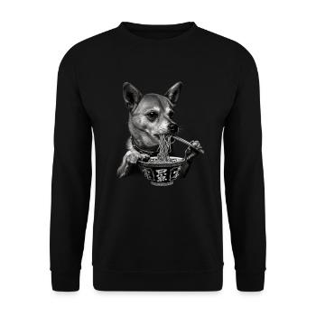 Motif Chien Manga Ramen Nouille Chien Anime Art - Sweat-shirt Unisexe - noir - Devant - Alina (178cm) & Michal (187cm)