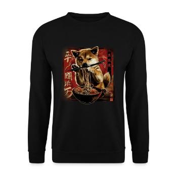 Dog Motif Manga Ramen Noodle Dog Anime Art - Unisex Sweatshirt - black - Front - Alina (178cm) & Michal (187cm)
