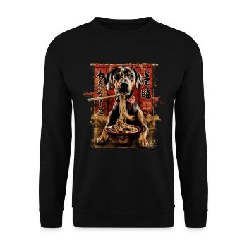 Motif Chien Manga Ramen Nouille Chien Anime Art - Sweat-shirt Unisexe - noir - Devant - Alina (178cm) & Michal (187cm)