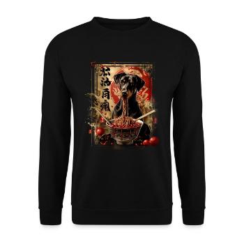 Motif Chien Manga Ramen Nouille Chien Anime Art - Sweat-shirt Unisexe - noir - Devant - Alina (178cm) & Michal (187cm)