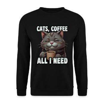 Lustiges Katze Kunst Katzenbesitzer Katzen Kaffee - Unisex Pullover - Schwarz - Vorne - Alina (178cm) & Michal (187cm)