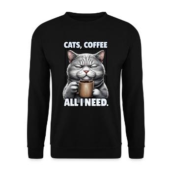 Lustiges Katze Kunst Katzenbesitzer Katzen Kaffee - Unisex Pullover - Schwarz - Vorne - Alina (178cm) & Michal (187cm)