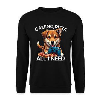 Funny Dog Gaming Pizza Gamer Gamer Gaming - Unisex Sweatshirt - black - Front - Alina (178cm) & Michal (187cm)
