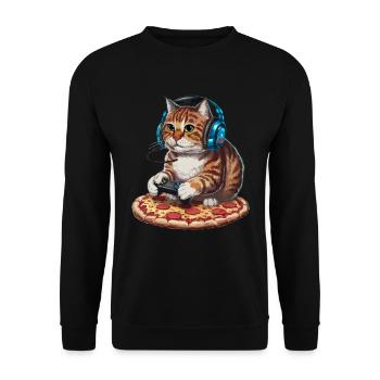 Funny Cats Gaming Pizza Gamer Gamer Gaming - Unisex Sweatshirt - black - Front - Alina (178cm) & Michal (187cm)