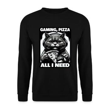 Funny Cats Gaming Pizza Gamer Gamer Gaming - Unisex Sweatshirt - black - Front - Alina (178cm) & Michal (187cm)