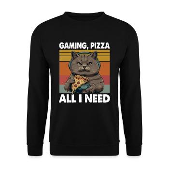 Funny Cats Gaming Pizza Gamer Gamer Gaming - Unisex Sweatshirt - black - Front - Alina (178cm) & Michal (187cm)