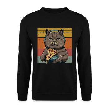 Funny Cats Gaming Pizza Gamer Gamer Gaming - Unisex Sweatshirt - black - Front - Alina (178cm) & Michal (187cm)