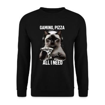 Funny Cats Gaming Pizza Gamer Gamer Gaming - Unisex Sweatshirt - black - Front - Alina (178cm) & Michal (187cm)