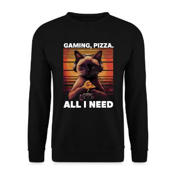 Drôles de chats Jeux Pizza Gamer Gamer Jeux - Sweat-shirt Unisexe - noir - Devant - Alina (178cm) & Michal (187cm)