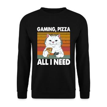 Funny Cats Gaming Pizza Gamer Gamer Gaming - Unisex Sweatshirt - black - Front - Alina (178cm) & Michal (187cm)